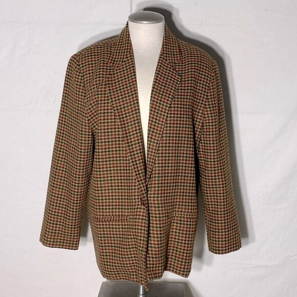 Vintage Traditions tan burgundy houndstooth blazer 14. - Picture 2 of 13